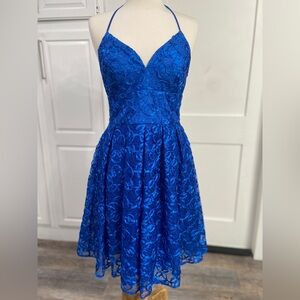 Nicole Miller Blue Party Dress Size 6 Small Halter Altered Engagement Wedding
